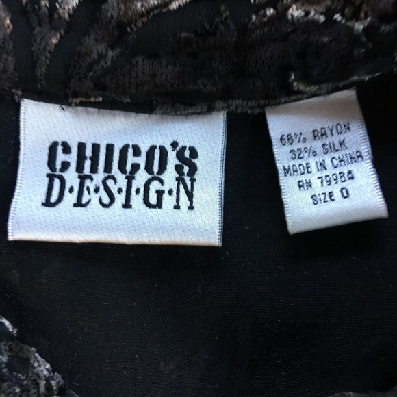 CHICO'S Black Silver Velvet Burnout Tunic S - Picture 3 of 5